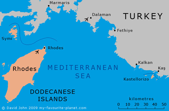 Map of Rhodes and Kastellorizo, Greece by David John Map of Rhodes and Kastellorizo, Greece by David John