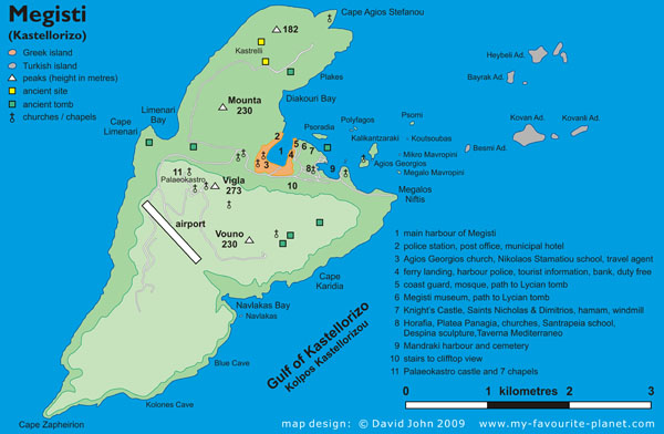 Detailed map of Kastellorizo island, Greece by David John