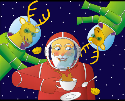 Santa and friends in space by David John