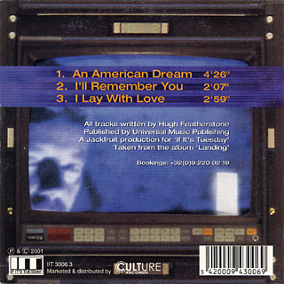 Back cover of the CD An American dream by Hugh Featherstone Back cover of the CD An American dream by Hugh Featherstone