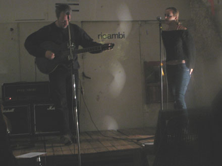 Hugh Featherstone and Kimbastian onstage in the Rue Bunte studio, Berlin, 2006