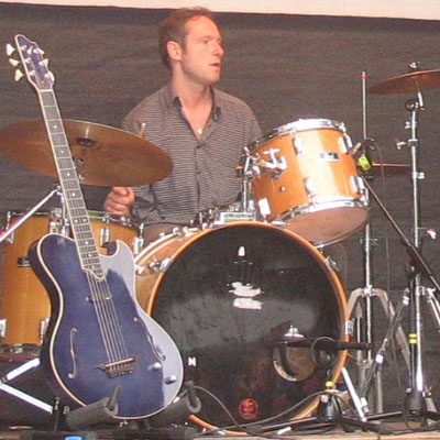 Adam Buschmann on drums at Weltfest, Berlin