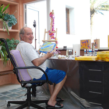 The artist Francis William Caruso in his studio in Andalucia, Spain