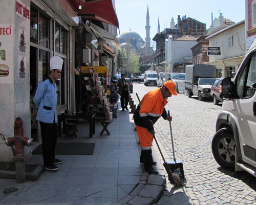 street sweeper in the Fatih District, Istanbul