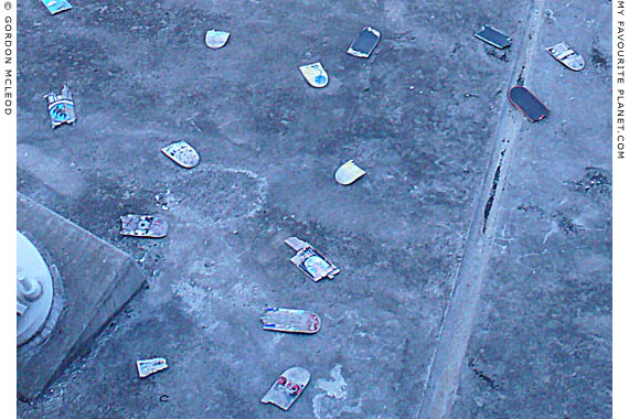 Close-up of Hungerford Bridge Skateboard cemetery by Gordon Mcleod at the Cheshire Cat Blog