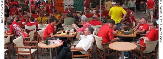 Liverpool fans in Monastiraki, Athens, Greece