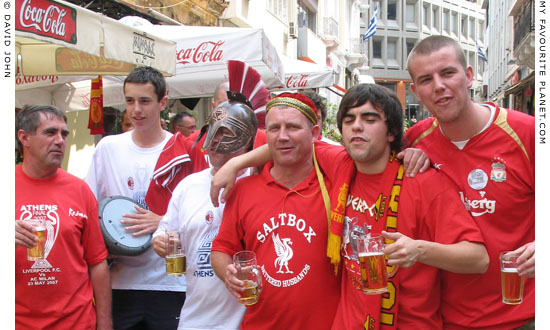 Liverpool football fans in the Plaka, Athens, Greece