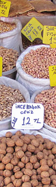 Selection of nuts in a shop in the Fatih district, Istanbul at The Cheshire Cat Blog