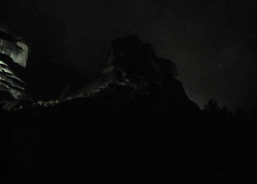 Rocks above Kastraki on a dark and rainy night at The Cheshire Cat Blog