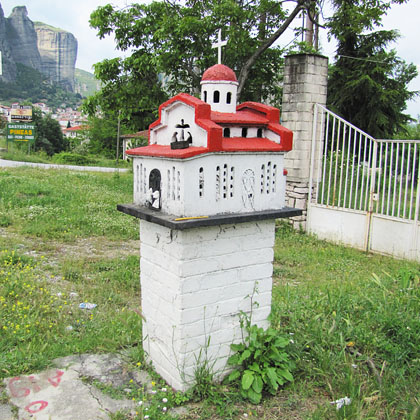 Roadside shrine in Kalambaka, Meteora, Greece at The Cheshire Cat Blog