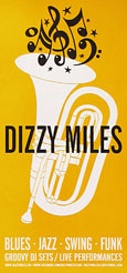 Poster for Dizzy Miles jazz club, Pangrati, Athens, Greece at The Cheshire Cat Blog