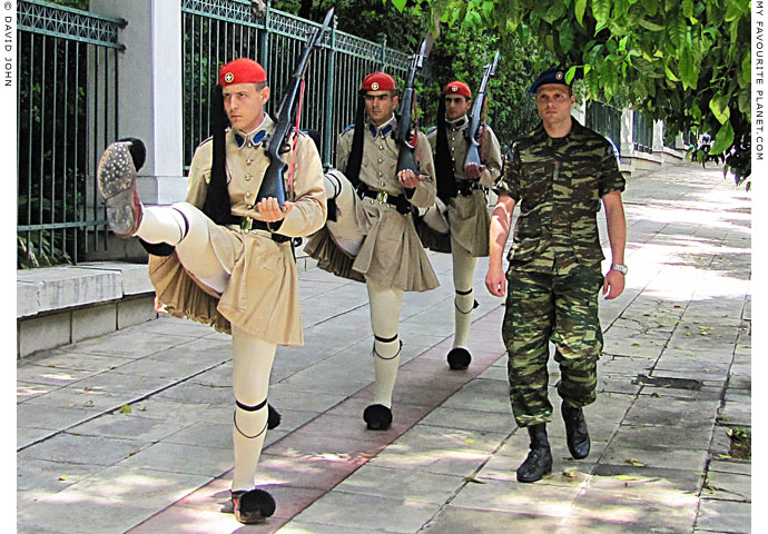 Evzones marching near the President's palace, Syntagma, Athens, Greece at The Cheshire Cat Blog