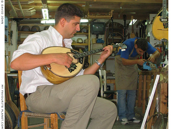 Bouzouki maker in the Psyri district of Athens, Greece at The Cheshire Cat Blog