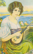 Detail from a print of a painting of a yound Greek woman playing a bouzouki. In a junk shop, Monastiraki, Athens, Greece at The Cheshire Cat Blog Detail from a print of a painting of a yound Greek woman playing a bouzouki. In a junk shop, Monastiraki, Athens, Greece at The Cheshire Cat Blog