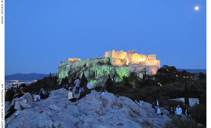 Moonlight over the Acropolis and Areopagus Hill, Athens at The Cheshire Cat Blog