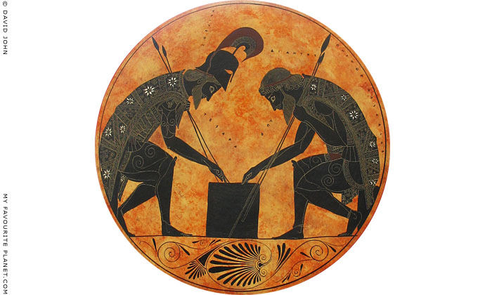 Achilles and Ajax playing a board game, from a black-figure vase by Exekias, circa 540 BC at The Cheshire Cat Blog Achilles and Ajax playing a board game, from a black-figure vase by Exekias, circa 540 BC at The Cheshire Cat Blog