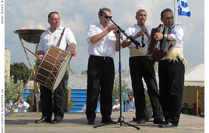 A Macedonian band playing traditional Greek dance music in Thessaloniki, Greece, at The Cheshire Cat Blog