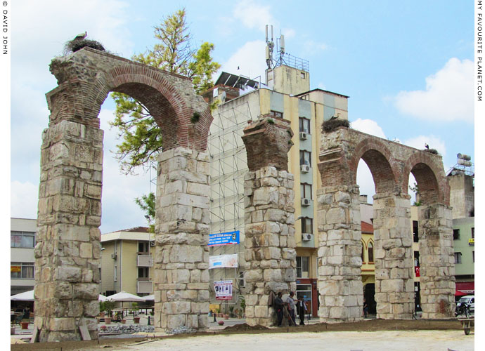 Storks' nests on top of the Byzantine aqueduct in Selcuk, Turkey at The Cheshire Cat Blog