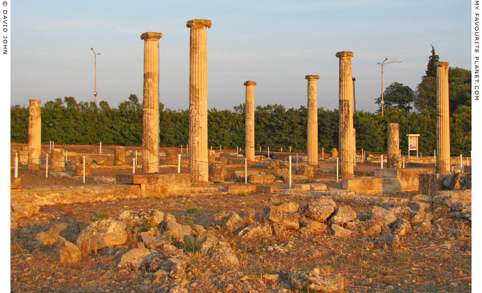 The restored colonnade of the peristyle courtyard of the House of Dionysos in Pella, Macedonia, Greece at The Cheshire Cat Blog