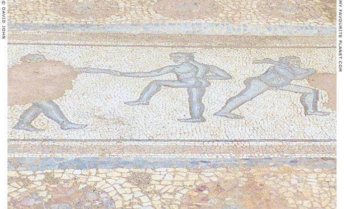 Floor mosaic depicting wrestlers in the Great Baths complex, Dion at The Cheshire Cat Blog