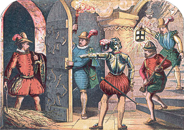 The arrest of Guy Fawkes in the cellar of the House of Lords, 5th November 1605 at the Mysterious Edwin Drood's Column The arrest of Guy Fawkes in the cellar of the House of Lords, 5th November 1605 at the Mysterious Edwin Drood's Column