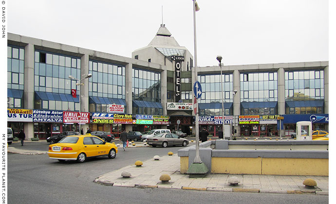 Bus company offices at the Büyük Otogar bus station, Istanbul, Turkey at the Mysterious Edwin Drood's Column