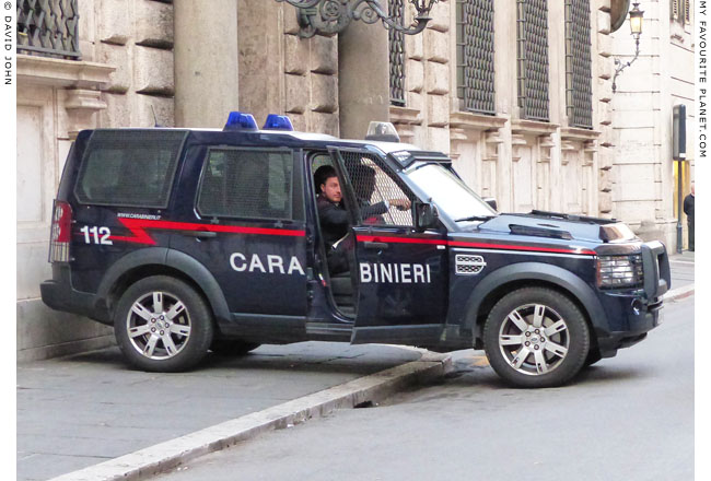 A Carabinieri Land Rover Defender in Rome, Italy at the Mysterious Edwin Drood's Column