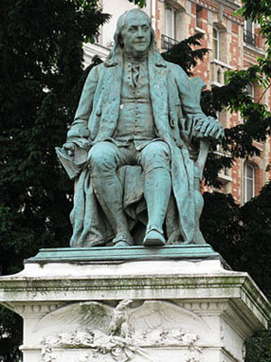 Statue of Benjamin Franklin on Rue Franklin, Paris at My Favourite Planet