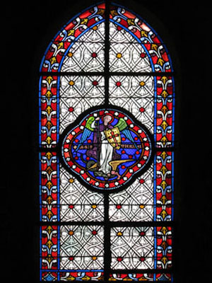 Stained glass image of Archangel Michael, Belleville, Paris at My Favourite Planet