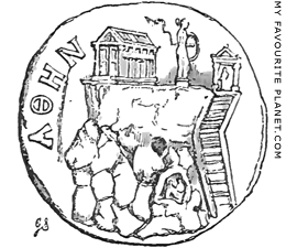 The north side of the Acropolis, Athens on an Athenian coin at My Favourite Planet The north side of the Acropolis, Athens on an Athenian coin at My Favourite Planet