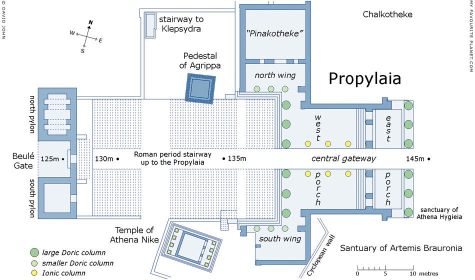 Plan of the entrance to the Athens Acropolis, showing the Beulé Gate and the Propylaia at My Favourite Planet Plan of the entrance to the Athens Acropolis, showing the Beulé Gate and the Propylaia at My Favourite Planet