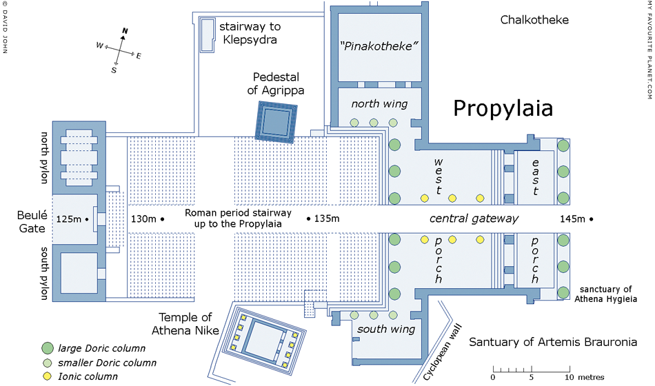 Plan of the entrance to the Athens Acropolis, showing the Beulé Gate and the Propylaia at My Favourite Planet