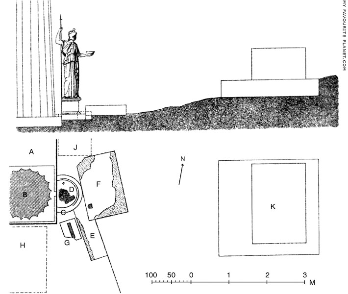 Reconstruction drawing and plan of the shrine of Athena Hygieia, Acropolis, Athens at My Favourite Planet