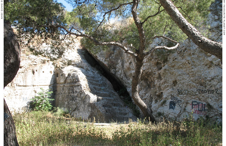 A stairway cut into the rock on the lower north slope of the Acropolis at My Favourite Planet