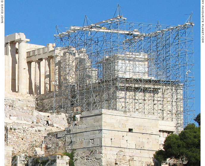 The Temple of Athena Nike surrounded by scaffolding in 2007 at My Favourite Planet
