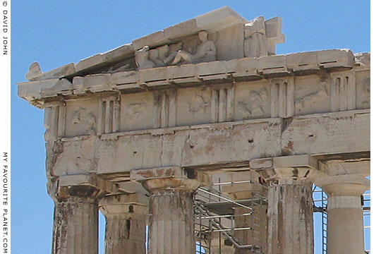 The entablature and pediment of the east side of the Parthenon, Athens, Greece at My Favourite Planet The entablature and pediment of the east side of the Parthenon, Athens, Greece at My Favourite Planet