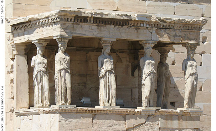 The Caryatid Porch on the south side of the Erechtheion, Acropolis, Athens, Greece at My Favourite Planet