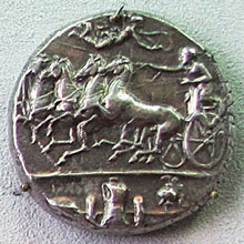 A quadriga on a coin from ancient Syracuse at My Favourite Planet