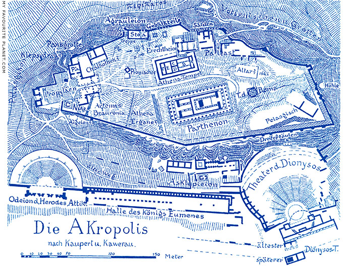 Plan of the Athenian Acropolis, after Kaupertu and Kawerau at My Favourite Planet