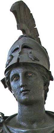 Detail of the Piraeus Athena statue, with owls on her Corinthian helmet at My Favourite Planet