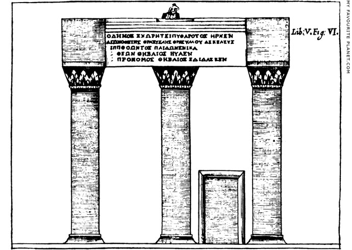 Drawing of The facade of the Choragic Monument of Thrasyllos by George Wheler Drawing of The facade of the Choragic Monument of Thrasyllos by George Wheler