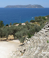 View of Kastellorizo island from the ancient Greek ampitheatre of Antiphellos at My Favourite Planet