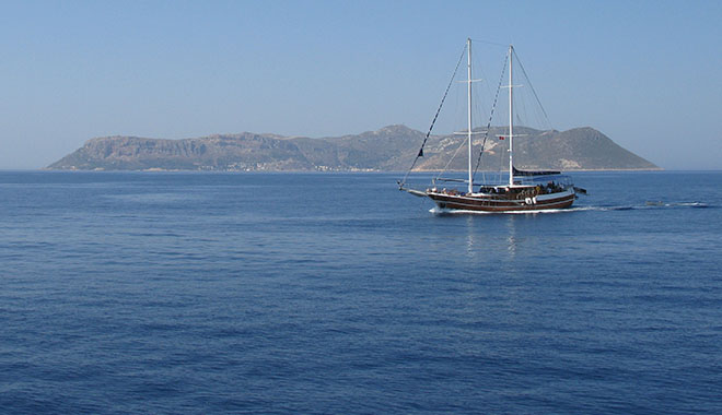 A sailing boat off the coast of Kastellorizo, Greece at My Favourite Planet