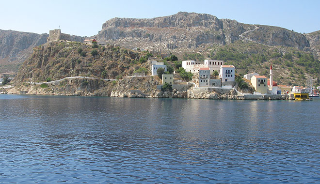 The Castle of the Knights of St. John and houses on the north coast of Kastellorizo, Greece at My Favourite Planet