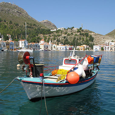 Fishing boat in Kastellorizo harbour, Greece at My Favourite Planet