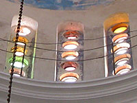 Coloured glass wndows below the dome of Agios Giorgos Tou Pigadiou church, Kastellorizo, Greece at My Favourite Planet