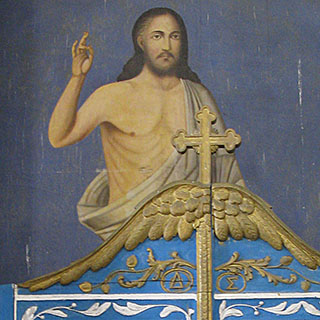 Christ on the central panel of the iconostasis of Agios Giorgos Tou Pigadiou church, Kastellorizo, Greece at My Favourite Planet