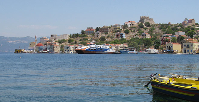 The Kavos headland at the east end of Kastellorizo harbour, Greece at My Favourite Planet