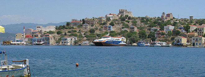 The Kavos headland on the east side of Kastellorizo harbour, Greece at My Favourite Planet