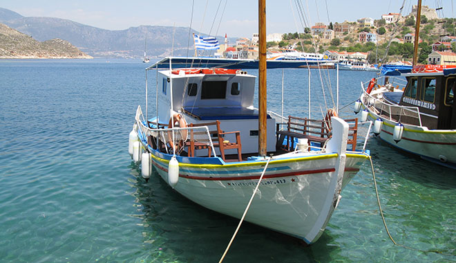 Cruise boat to the Blue Grotto and Ro island in Kastellorizo harbour, Greece at My Favourite Planet